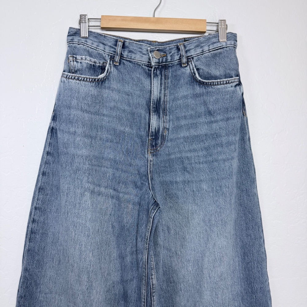 NEW Zara Womens High Waisted Ultra Wide Leg Jeans Blue Denim Size 6 - Picture 2 of 10